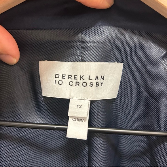 Derek Lam Crosby Navy Blazer with Satin Lapels & Back - Picture 3 of 7